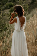 Boho Beach Wedding Dress Wrap, Crepe Wedding Dress Open Back, Simple  Wedding Dress, Bridal Gown | ERICA