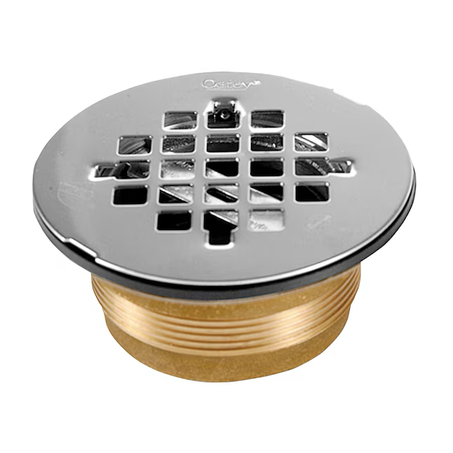 Oatey 2-in Brass No-Caulk Shower Drain with Round Stainless Steel Strainer