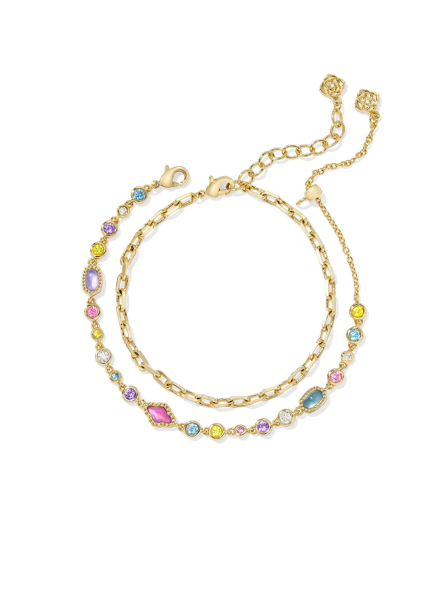 Kendra Scott Mini Elisa & Abbie Gold Set of 2 Chain Bracelets in Multi Mix