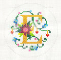 Alphabet ~ Letter "E" Floral Design handpainted Needlepoint Canvas 3" Rd. 18 mesh by Lee