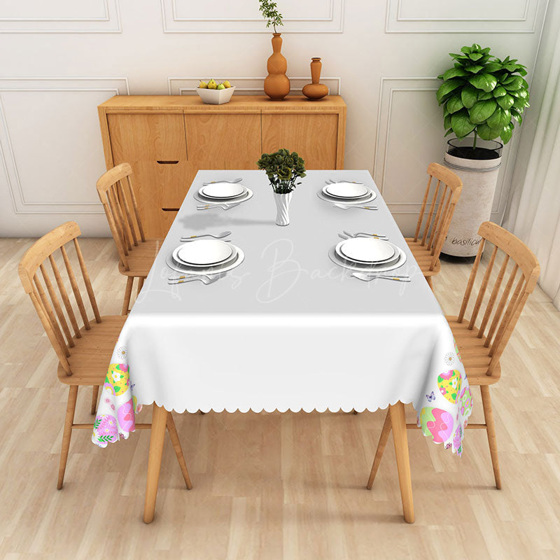 Lofaris Pink Easter Egg White Rectangle Tablecloth For Party Decor