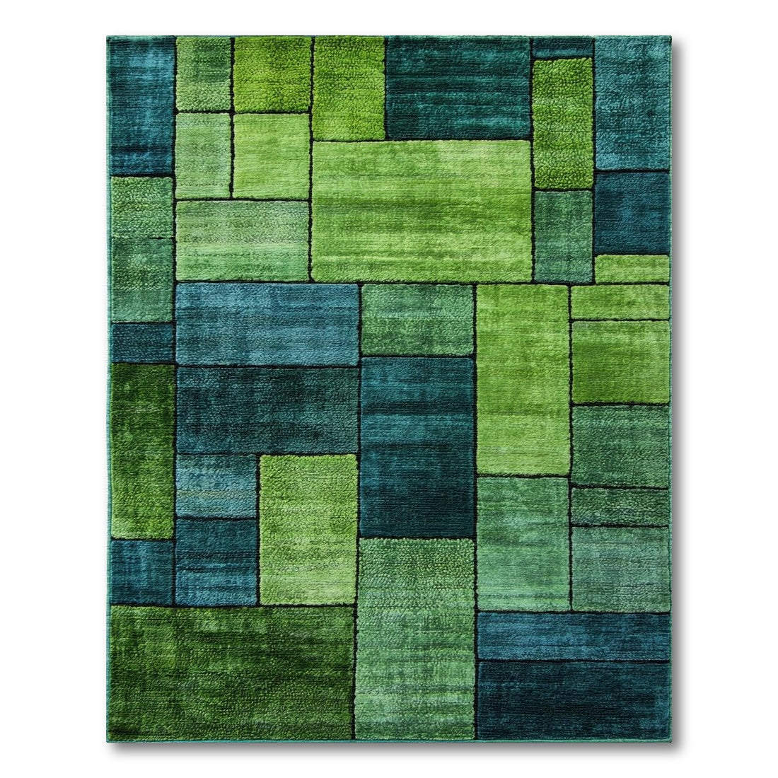 Modern Teal Green Geometric Block Area Rug