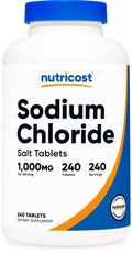 Nutricost Sodium Chloride 1000mg bottle with 240 tablets label visible