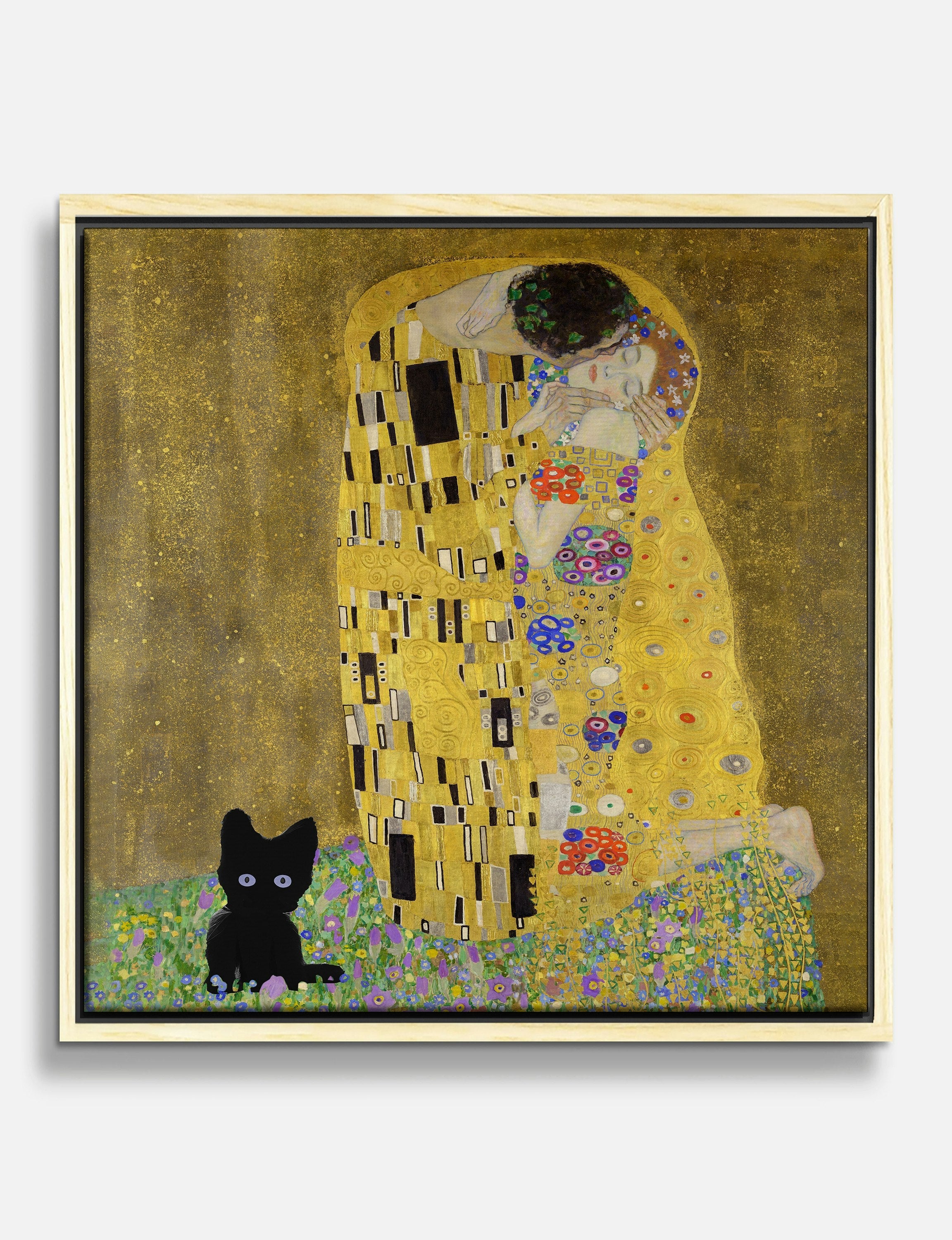 The Kiss with Cat by Gustav Klimt Canvas Print Oak