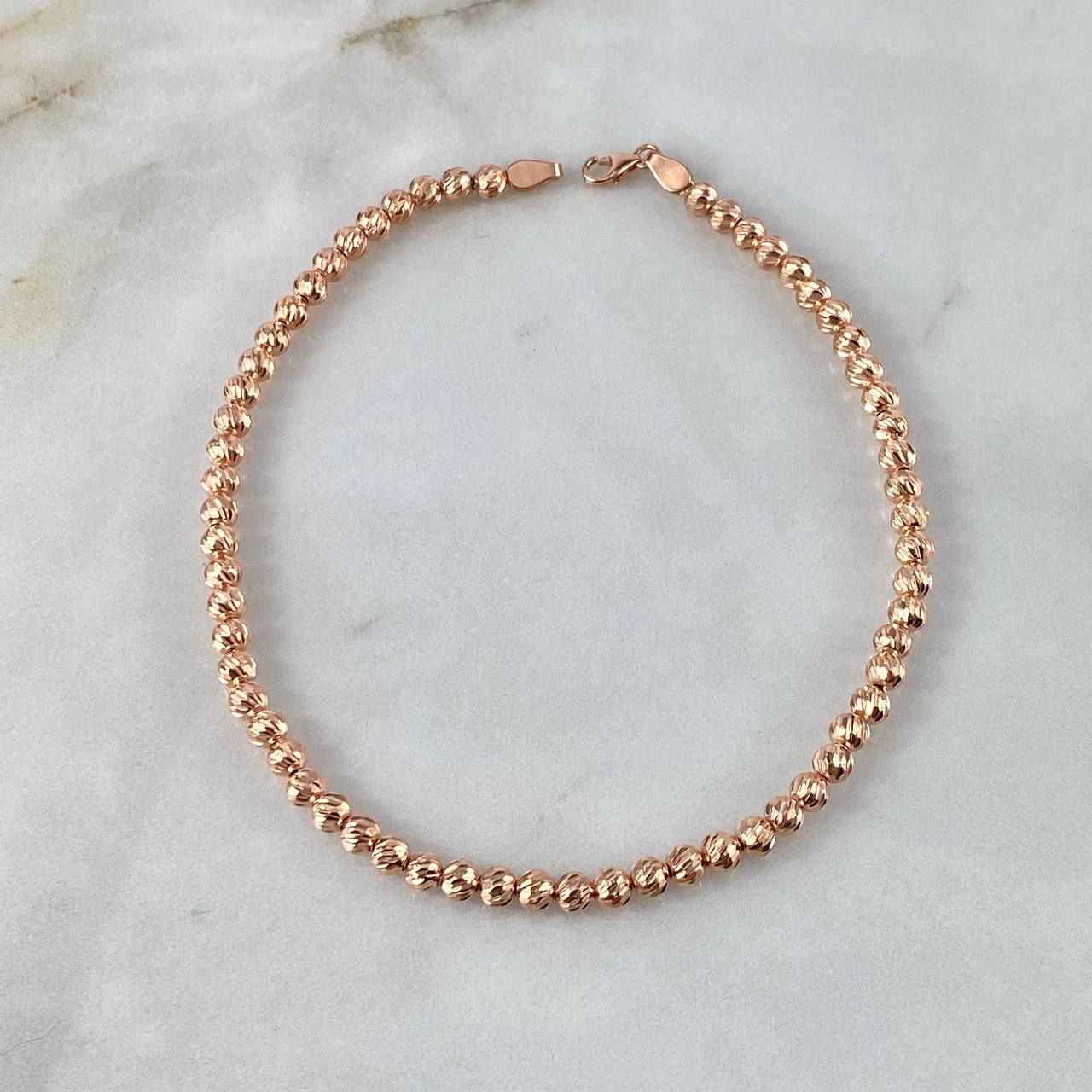 Tobillera Militar  7.65gr / 27cm / 4mm Bolas Diamantadas Dos Oros Amarillo Rosa