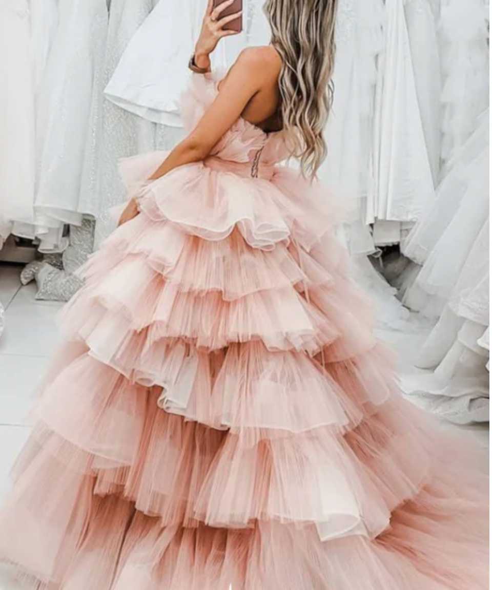 Pink Strapless Princess Dresses Prom Dresses Thousands-layers Puffy