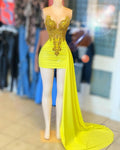 Yellow Sheath Prom Dresses Short For Women 2025 With Overksirt Pleated Lace Appliques Homecoming Dre on Luulla