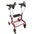 Red walker with arm rests and a step stool on a white background | Walking Stick Mobility