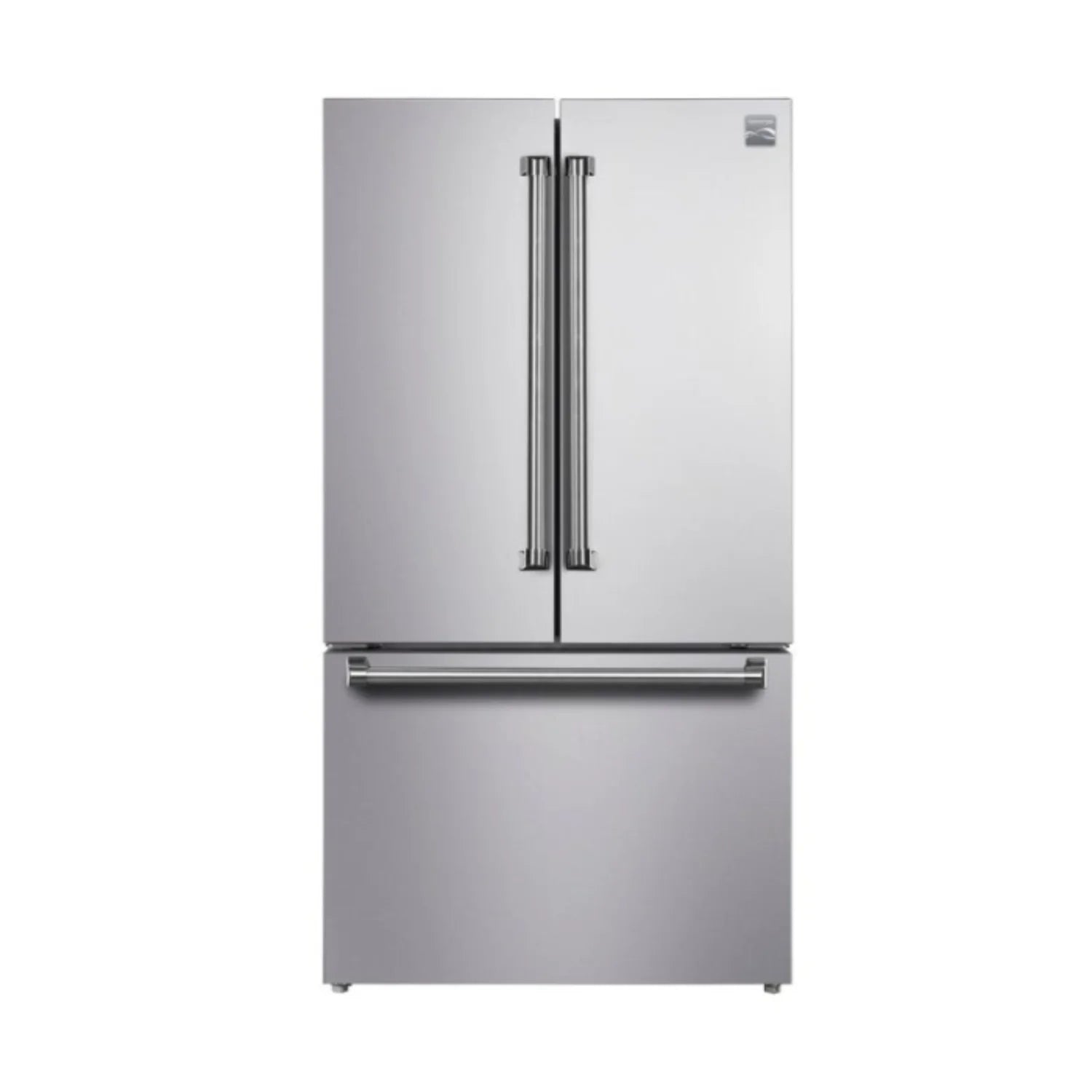 Refrigerador KENMORE de acero inoxidable, vista frontal en cocina moderna