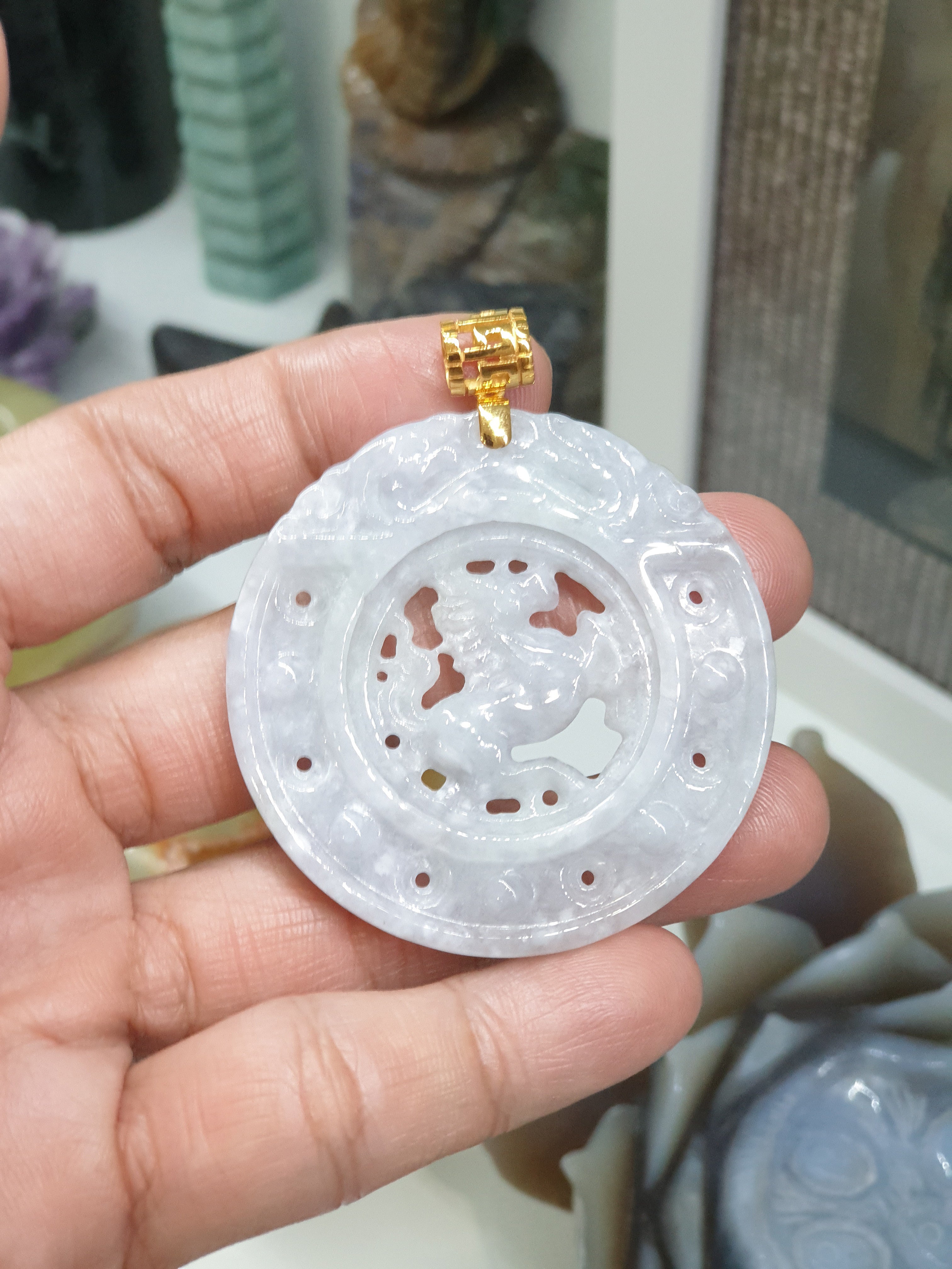 Natural Jade Horse Pendant Solid 18K Gold Type A Myanmar Jadeite