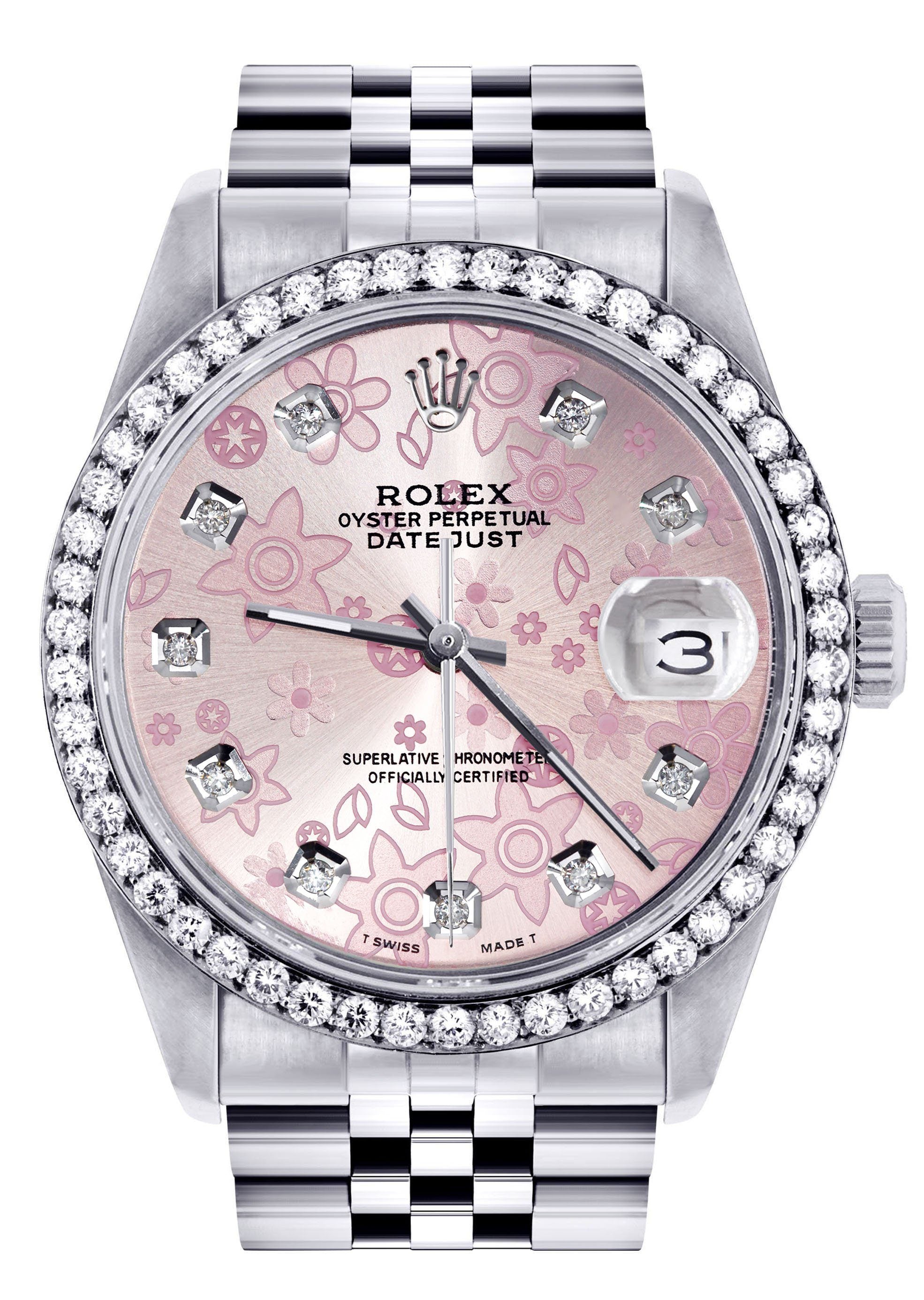 Womens Rolex Datejust Watch | 36Mm | Pink Diamond Flower Dial | Jubilee Band women custom rolex FrostNYC