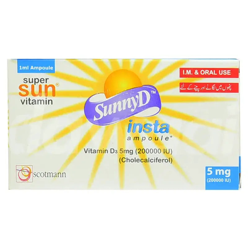 Sunny D Insta Vitamin D3 Injection 5mg (200,000 IU) – Cholecalciferol for Vitamin D Deficiency – Available in Pakistan