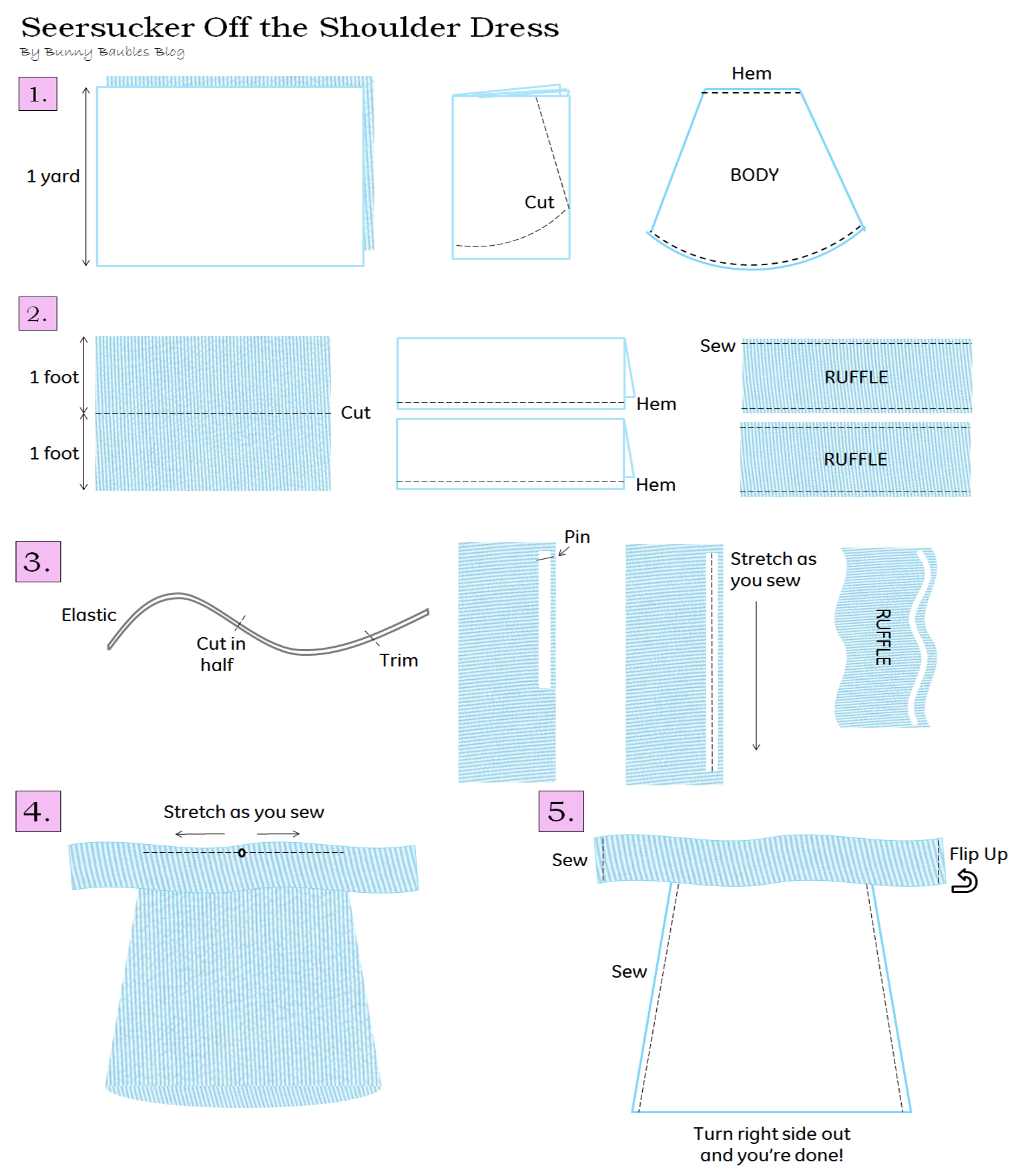 Seersucker Off the Shoulder Summer Dress Sewing Tutorial