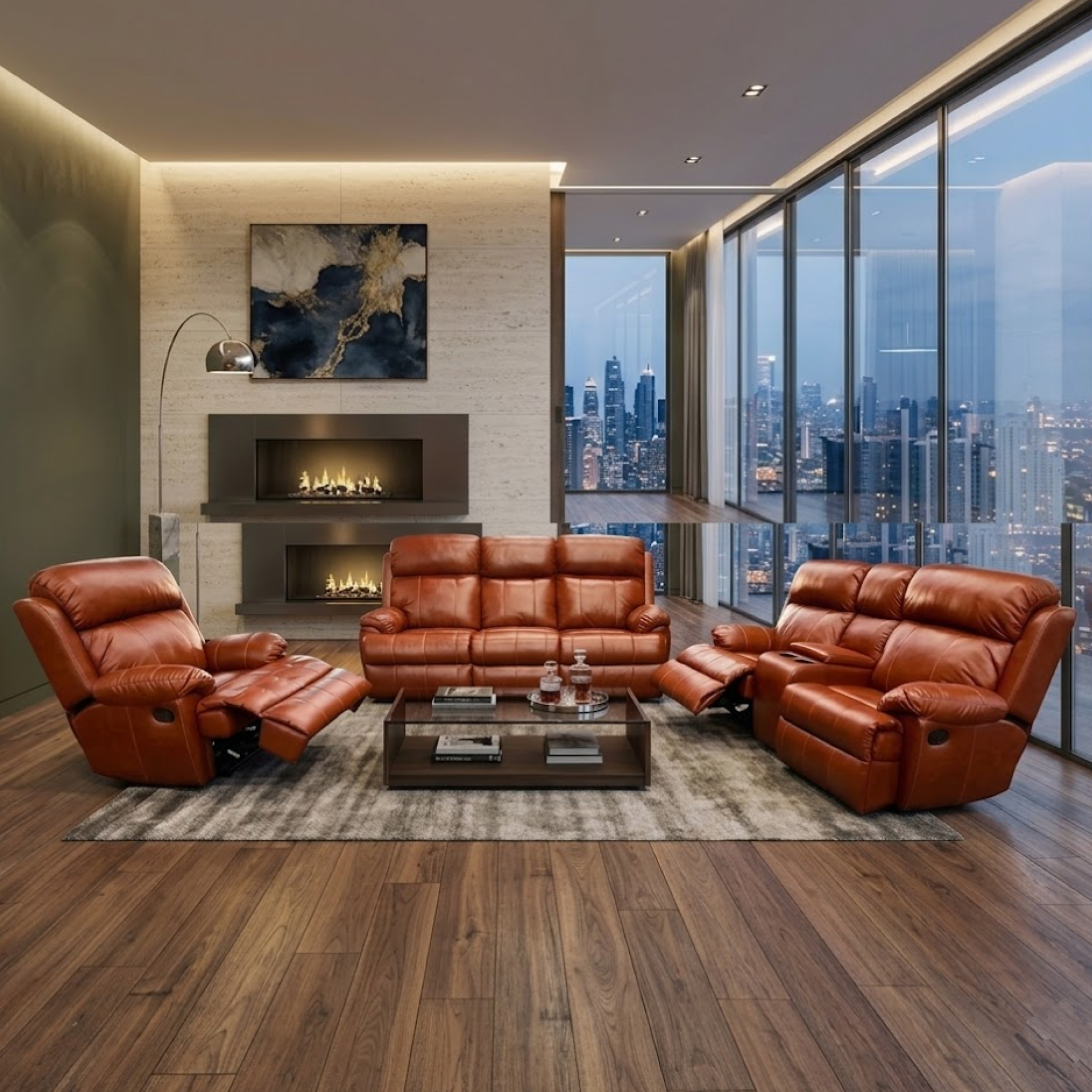 Stanford 3.2.1 5 Motion + Console Lounge Suite - Genuine Leather