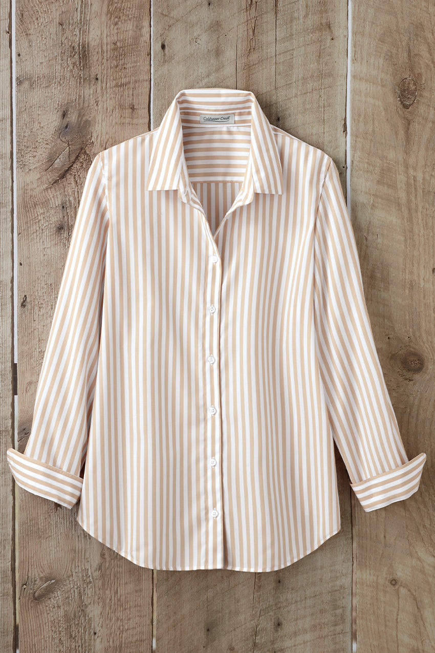 Striped No-Iron Long-Sleeve Shirt - Taupe Multi - 6
