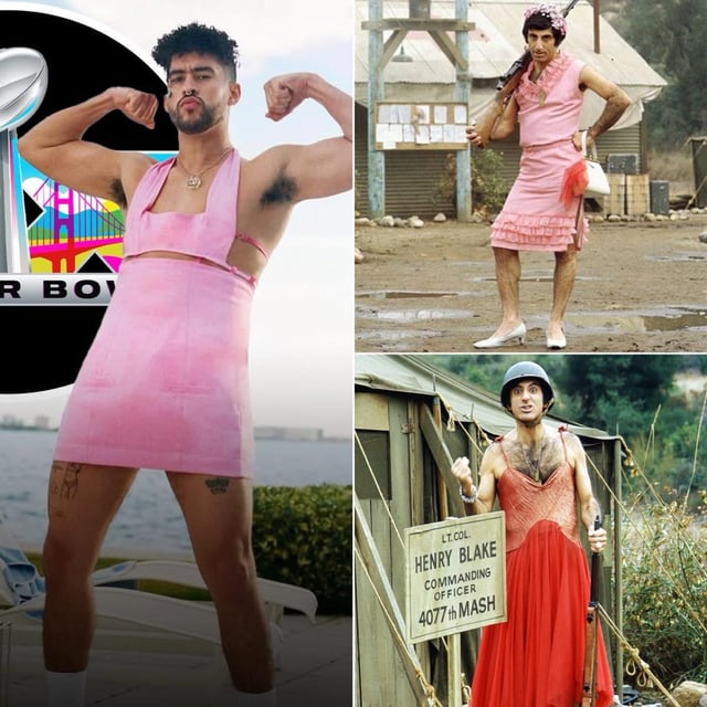 This photo of Bad Bunny wearing a dress is giving me strong Klinger vibes here. : r/mash