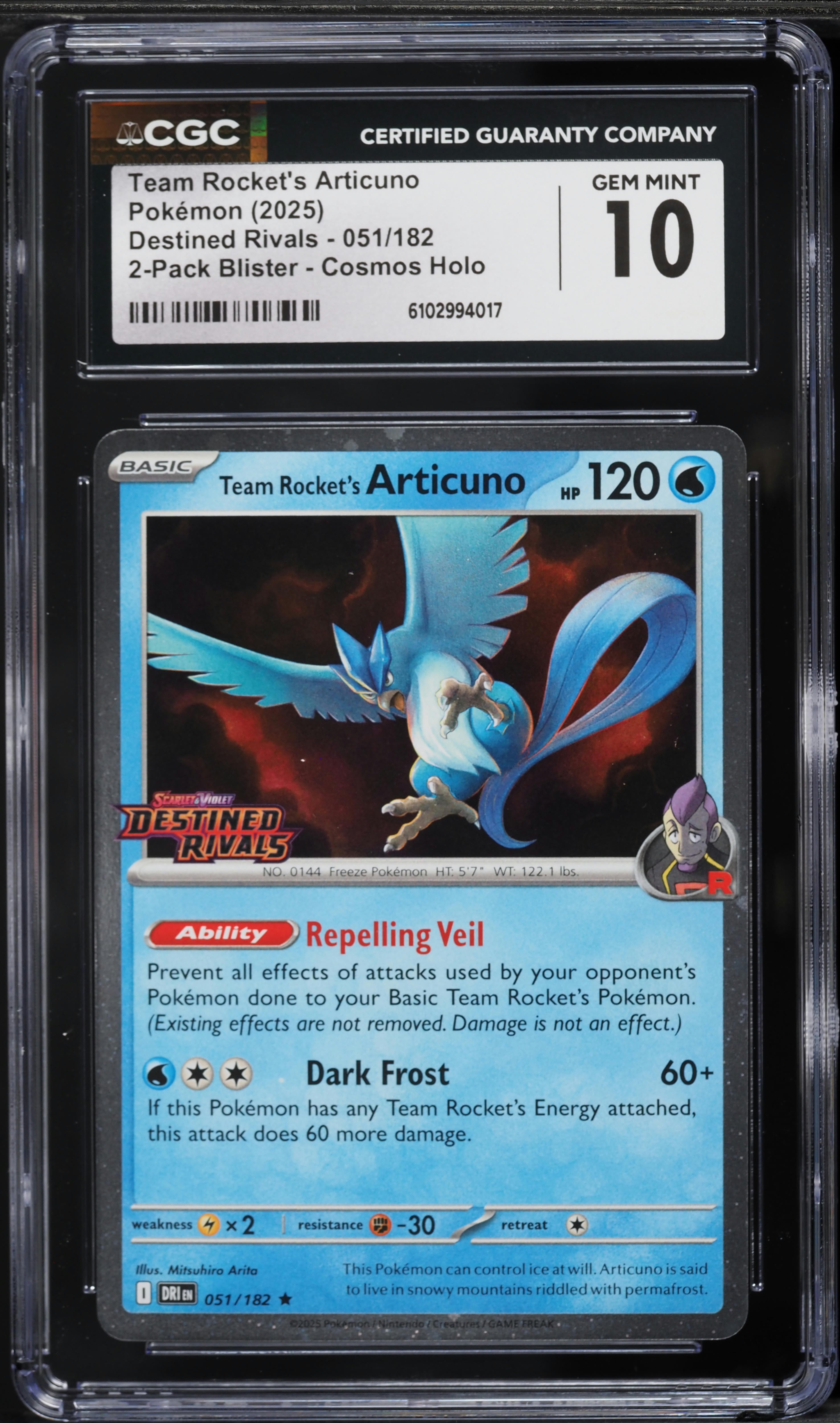2025 Pokemon Destined Rivals 2-Pack Blister Cosmos Holo Team Rocket's Articuno #051 CGC 10 GEM on Fanatics Collect