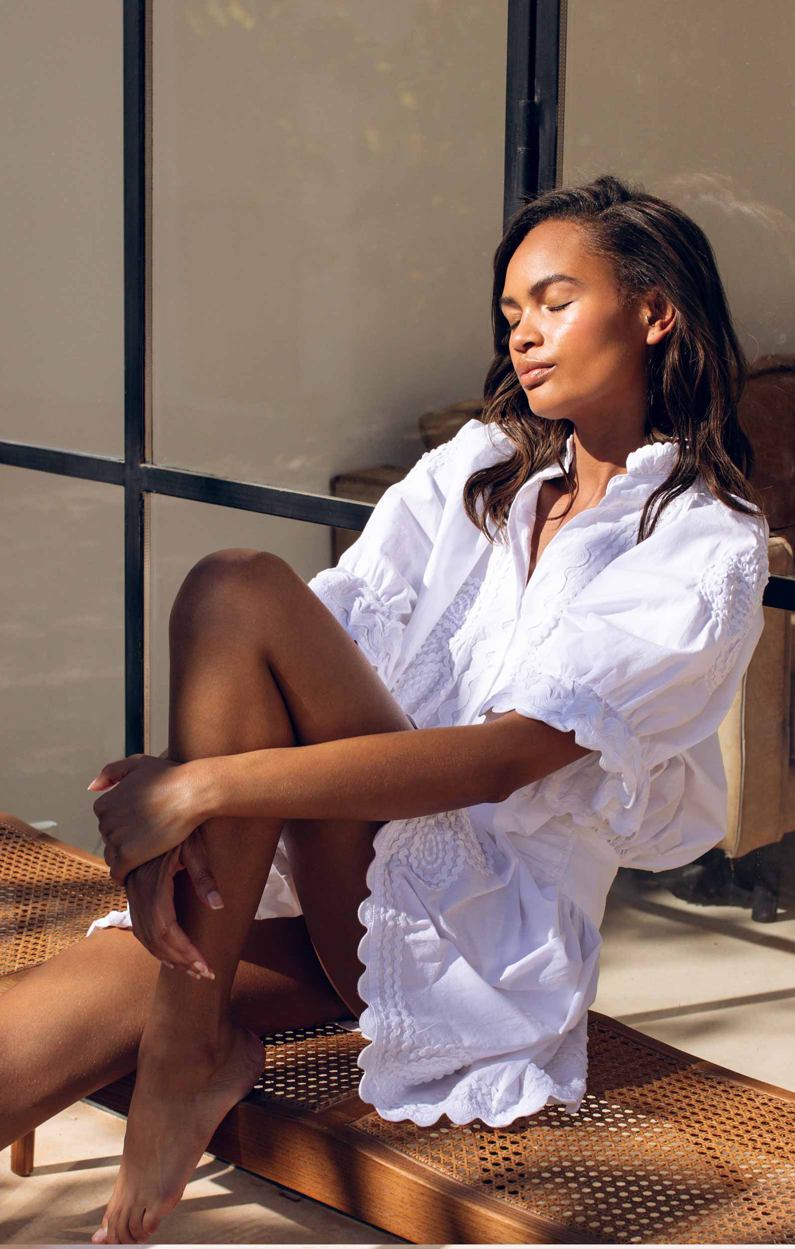 White Poplin Blouson with Ric Rac Detail