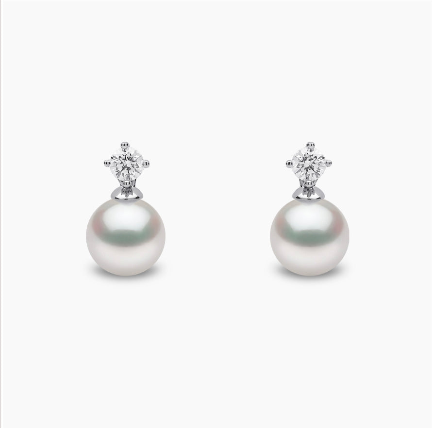 18K White Gold Akoya Pearl & Diamond Stud Earrings