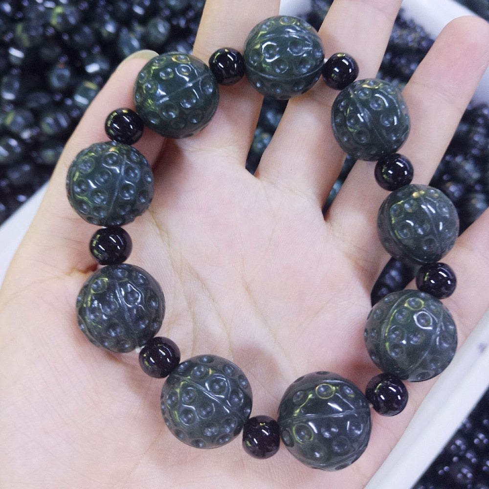 yu xin yuan fine jewelry Natural HETIAN Qing jade Bracelets Round Beads King kong Bracelets Bangles Gift for Men's Jades Jewelry